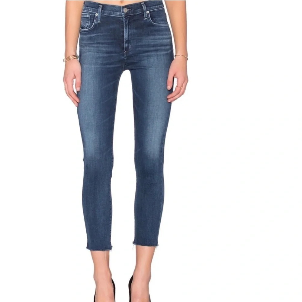 Agolde Sophie Skinny Jeans Raw Hem Distressed Dark Blue Fading Cut off 26